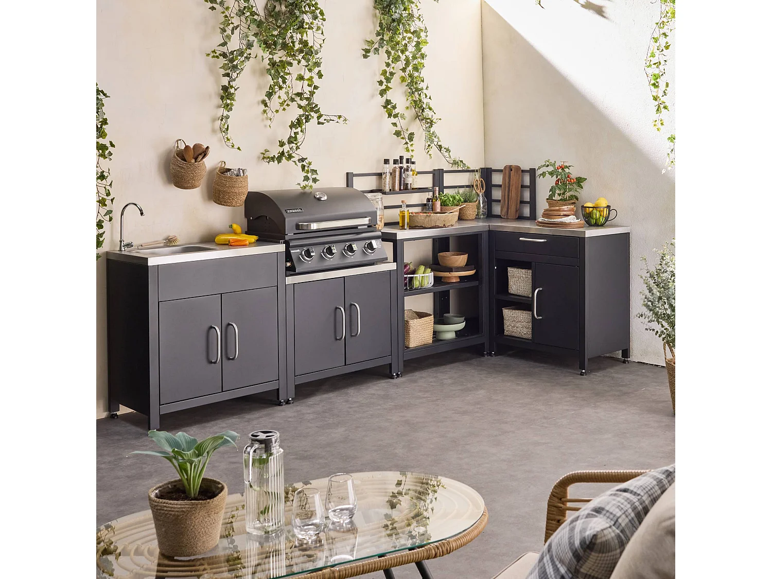 Cuisine extérieure 5 modules en acier inoxydable avec barbecue gaz 4 brûleurs