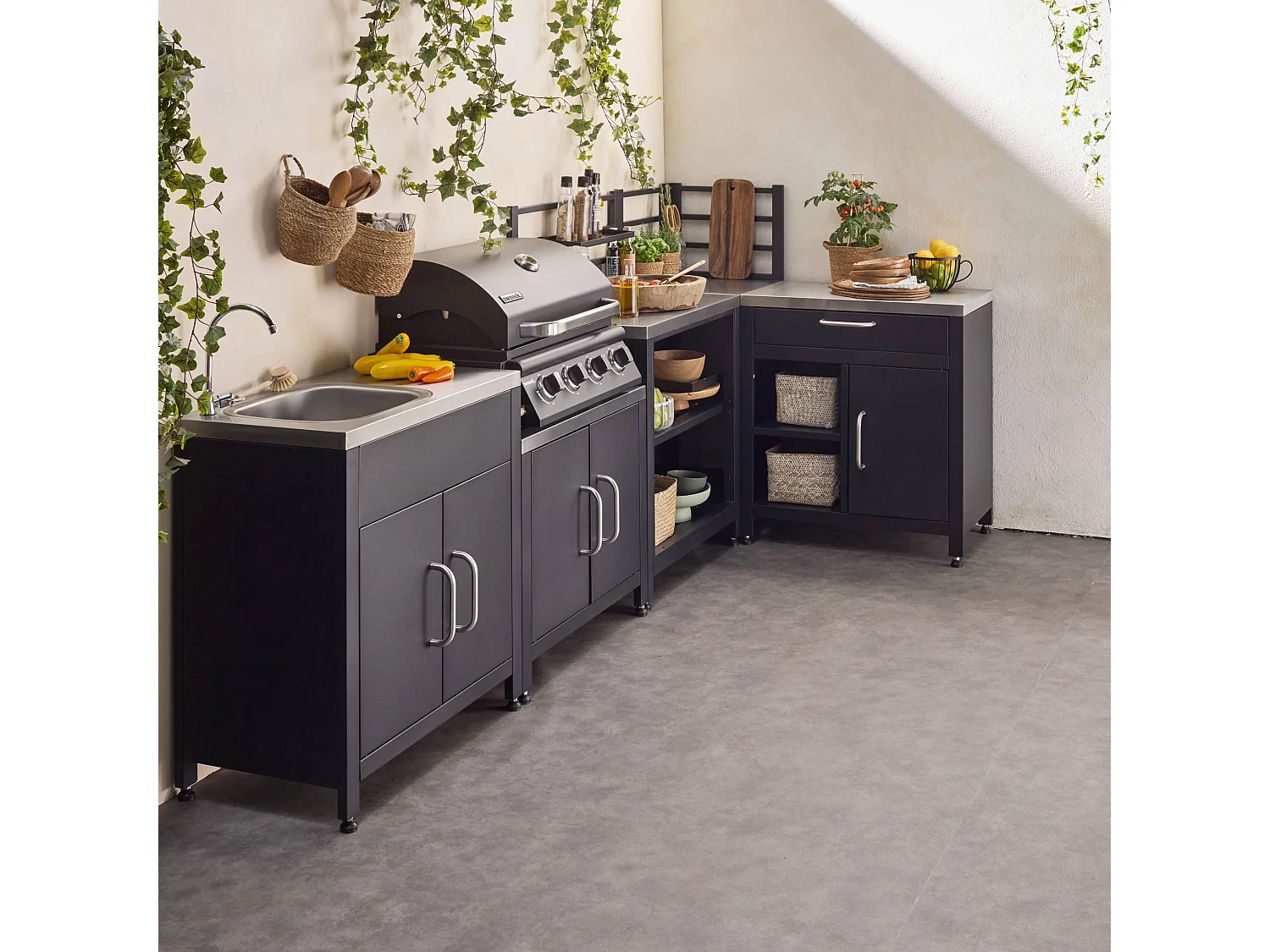 Cuisine extérieure 5 modules en acier inoxydable avec barbecue gaz 4 brûleurs