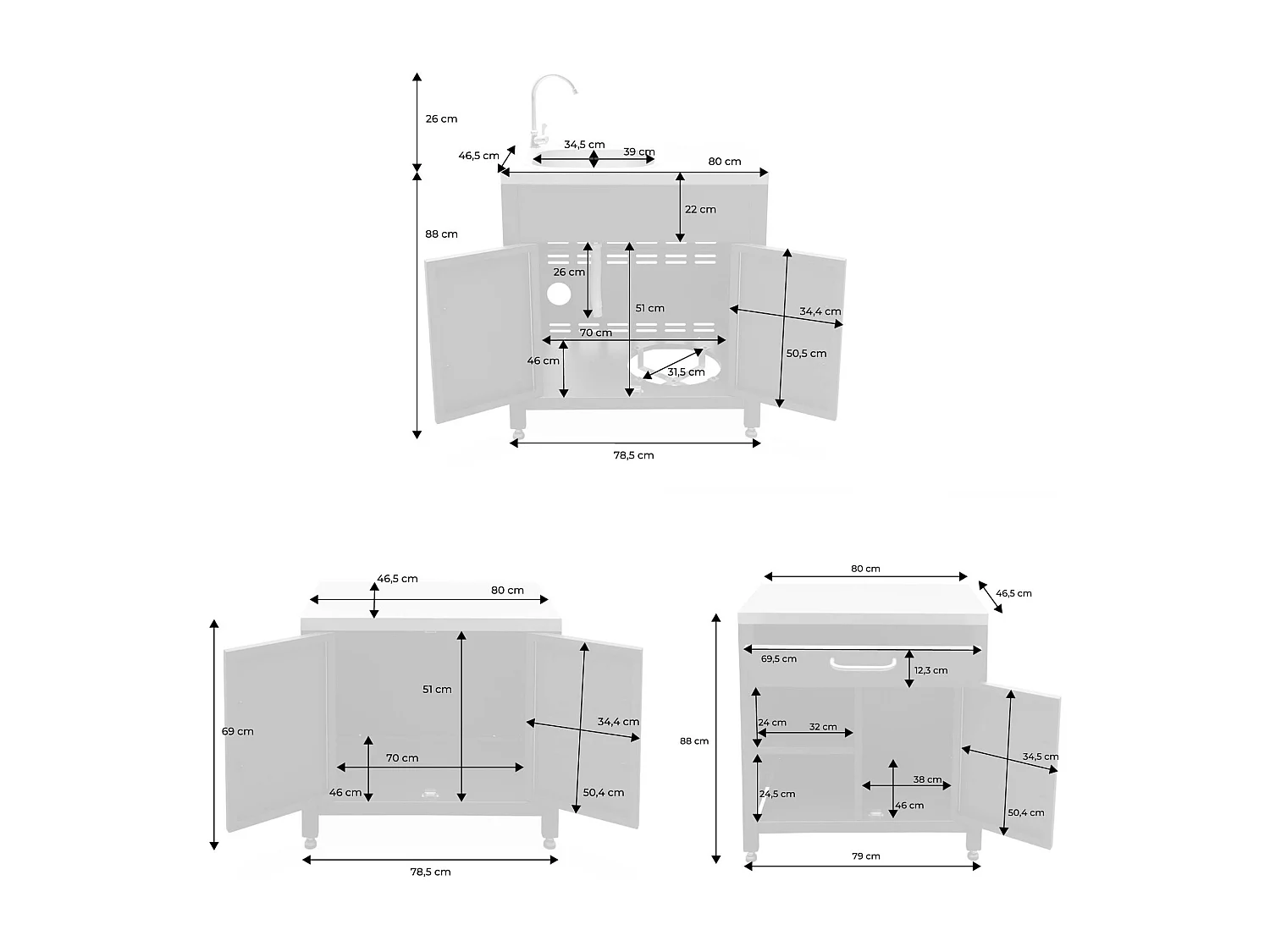 Cuisine extérieure 5 modules en acier inoxydable avec barbecue gaz 4 brûleurs