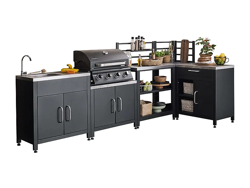 Cuisine extérieure 5 modules en acier inoxydable avec barbecue gaz 4 brûleurs