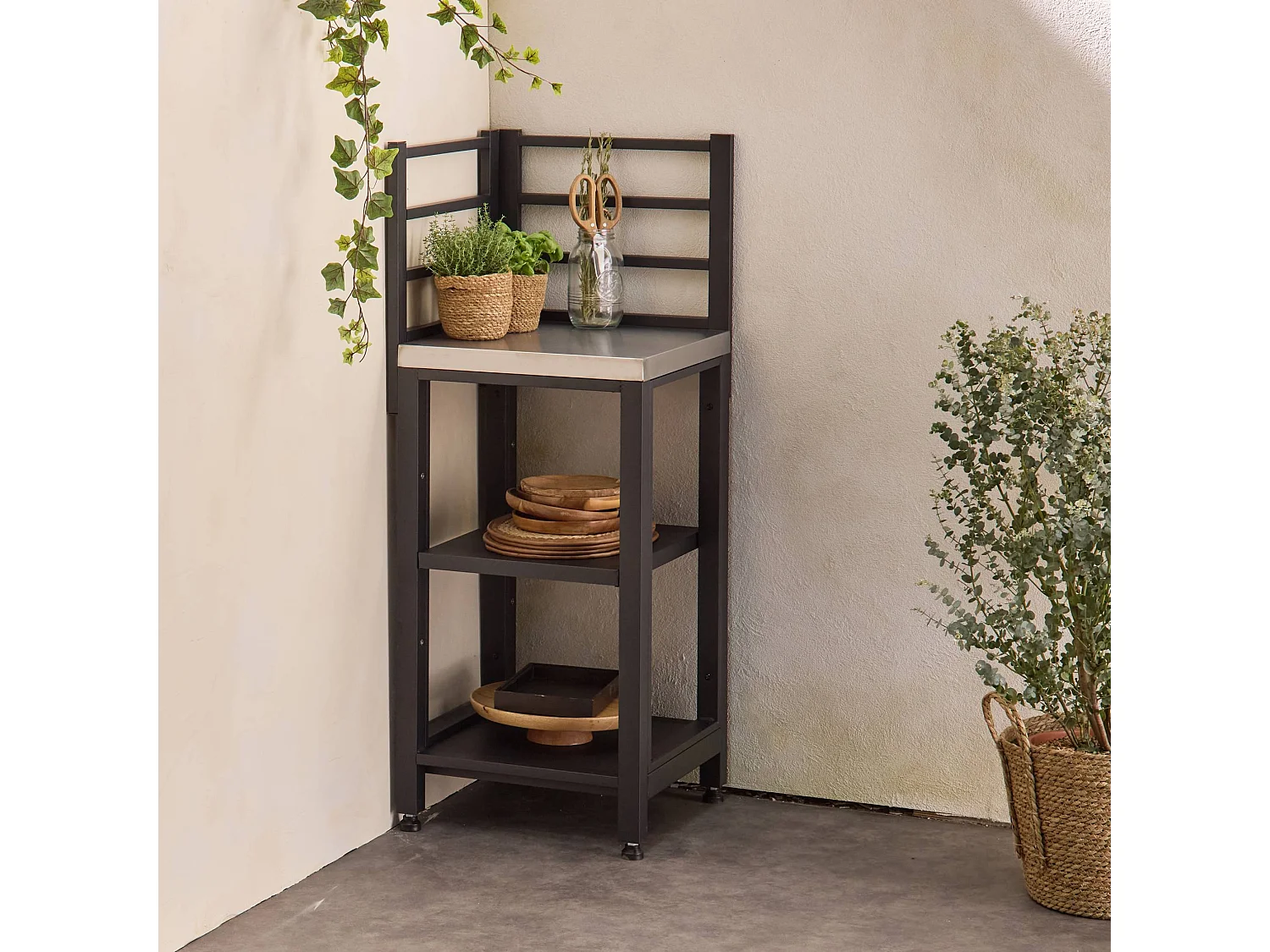 Cocina exterior de acero 2 estantes, 48.5cm negro