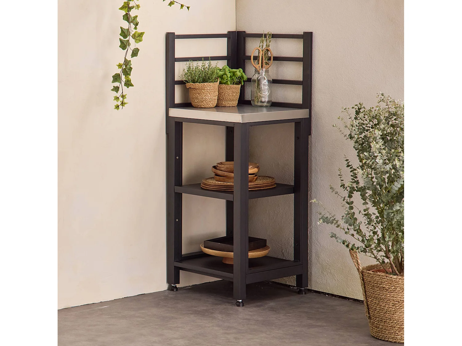 Mobile da esterno in acciaio 2 ripiani, 48.5cm, nero