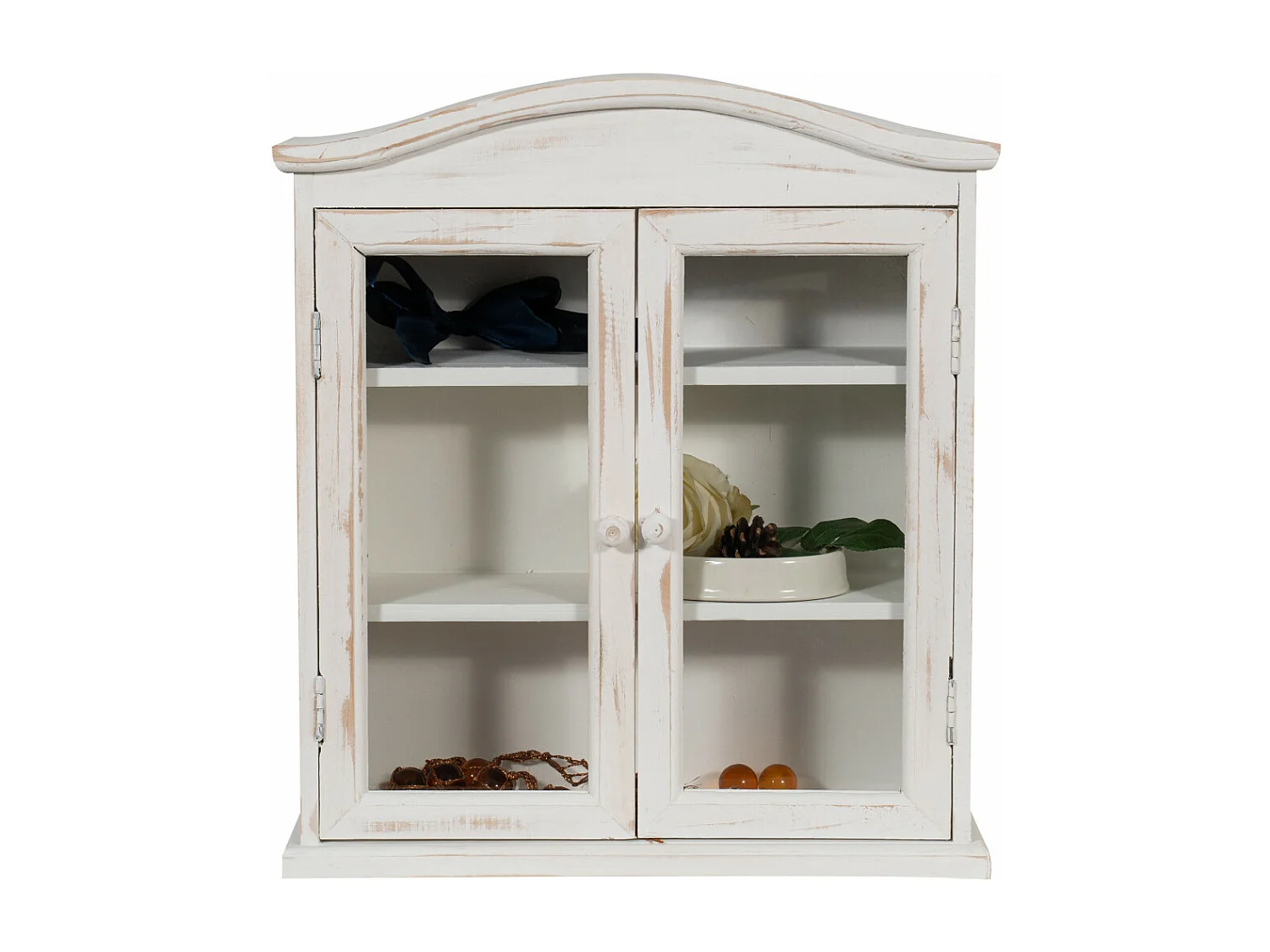 Caisson de cuisine 42x48x15 cm - 3 Etagères - 2 Portes Vitrées - Blanc Antique - SHABBY CHARME - 1 meuble haut - Vitrine murale pour salle de bain et salon