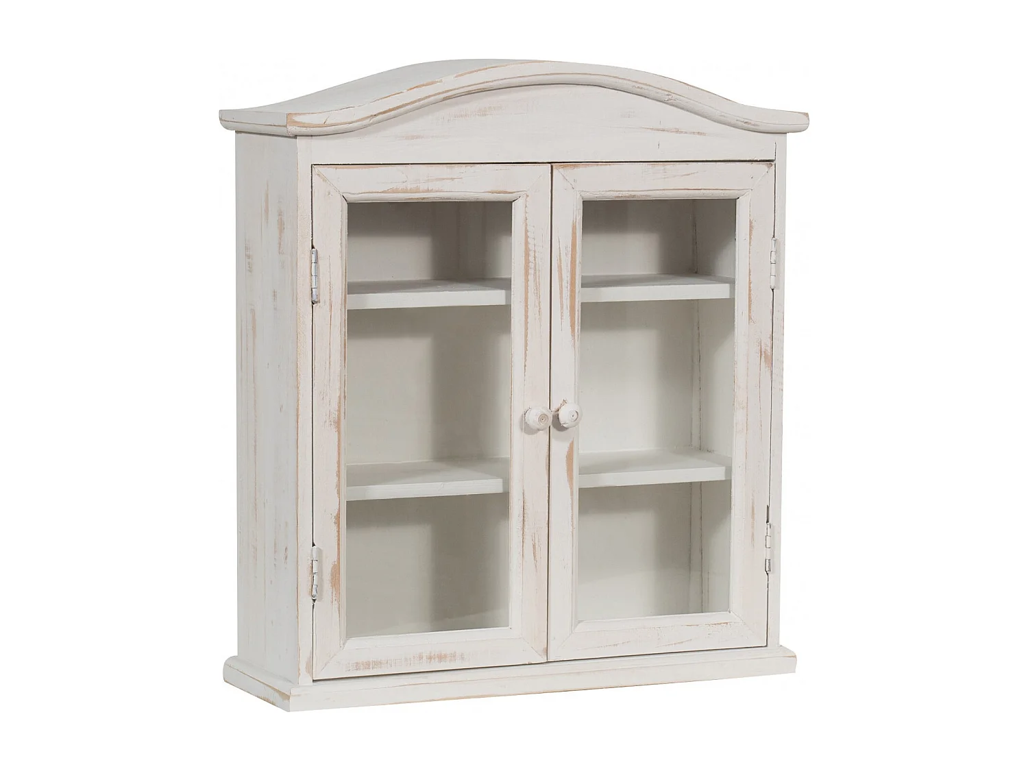 Caisson de cuisine 42x48x15 cm - 3 Etagères - 2 Portes Vitrées - Blanc Antique - SHABBY CHARME - 1 meuble haut - Vitrine murale pour salle de bain et salon
