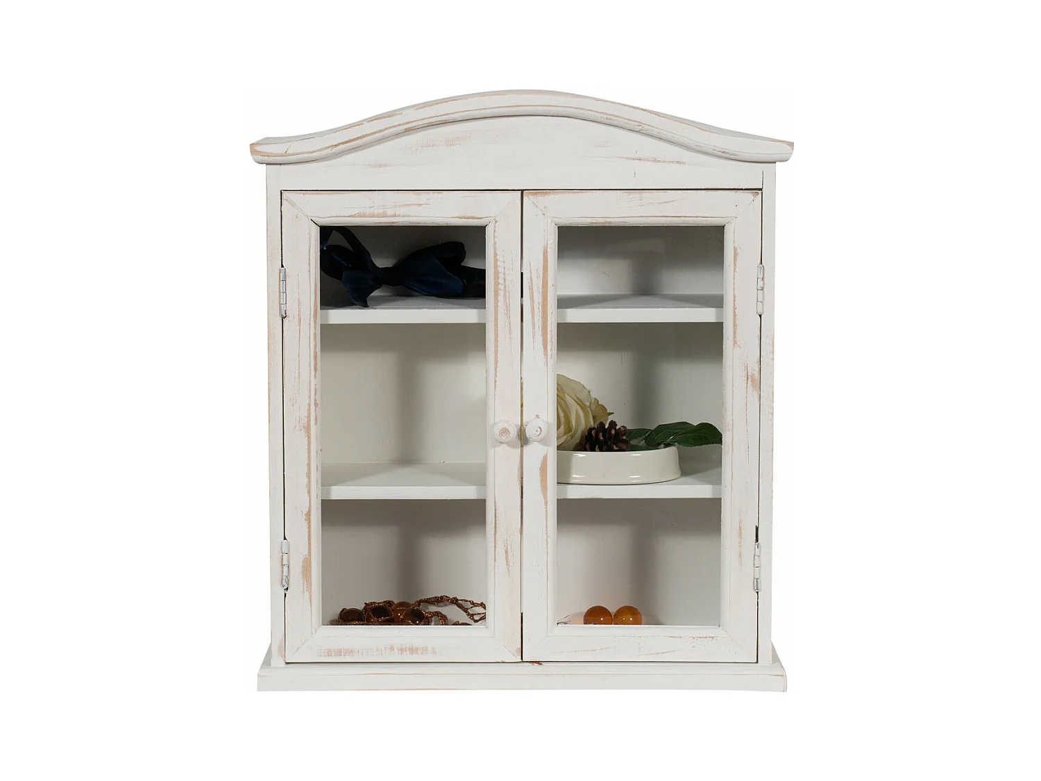 Caisson de cuisine 42x48x15 cm - 3 Etagères - 2 Portes Vitrées - Blanc Antique - SHABBY CHARME - 1 meuble haut - Vitrine murale pour salle de bain et salon