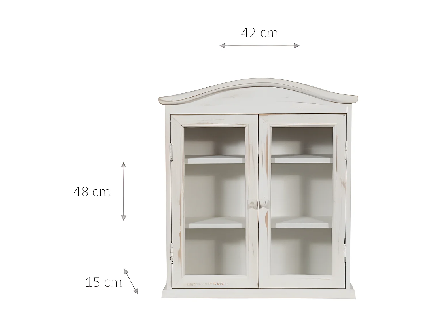 Caisson de cuisine 42x48x15 cm - 3 Etagères - 2 Portes Vitrées - Blanc Antique - SHABBY CHARME - 1 meuble haut - Vitrine murale pour salle de bain et salon