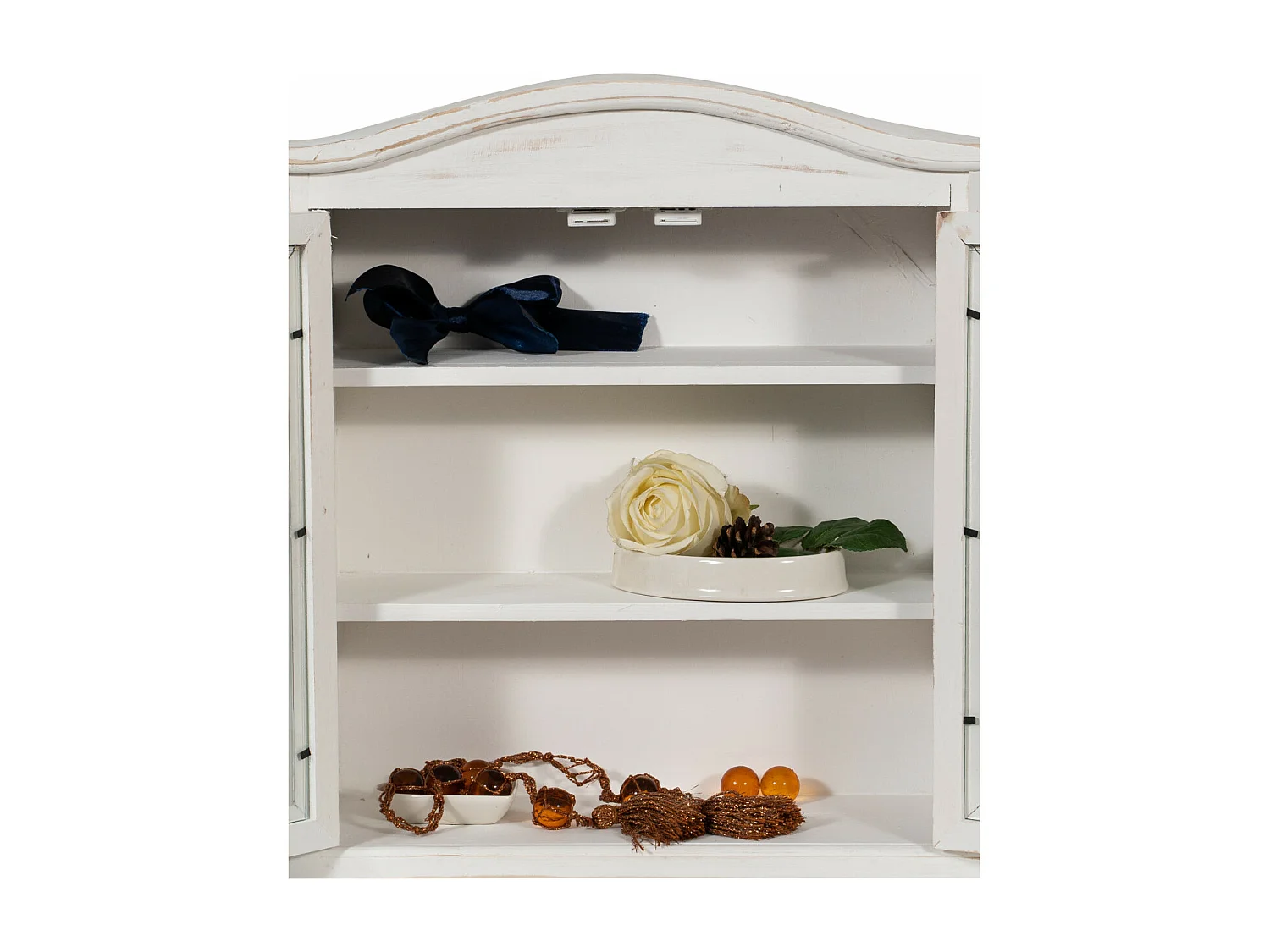 Caisson de cuisine 42x48x15 cm - 3 Etagères - 2 Portes Vitrées - Blanc Antique - SHABBY CHARME - 1 meuble haut - Vitrine murale pour salle de bain et salon