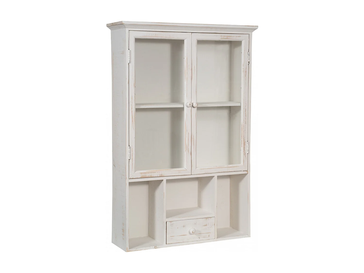 Caisson de cuisine 60x89x18 cm - 1 tiroir - 2 Portes vitrées - Blanc Antique - BIJOU - Meuble de salle de bain suspendu
