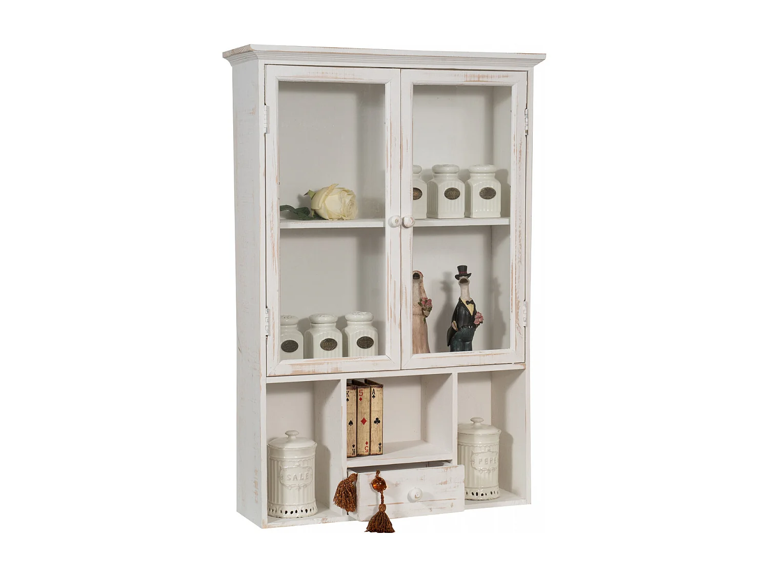 Caisson de cuisine 60x89x18 cm - 1 tiroir - 2 Portes vitrées - Blanc Antique - BIJOU - Meuble de salle de bain suspendu