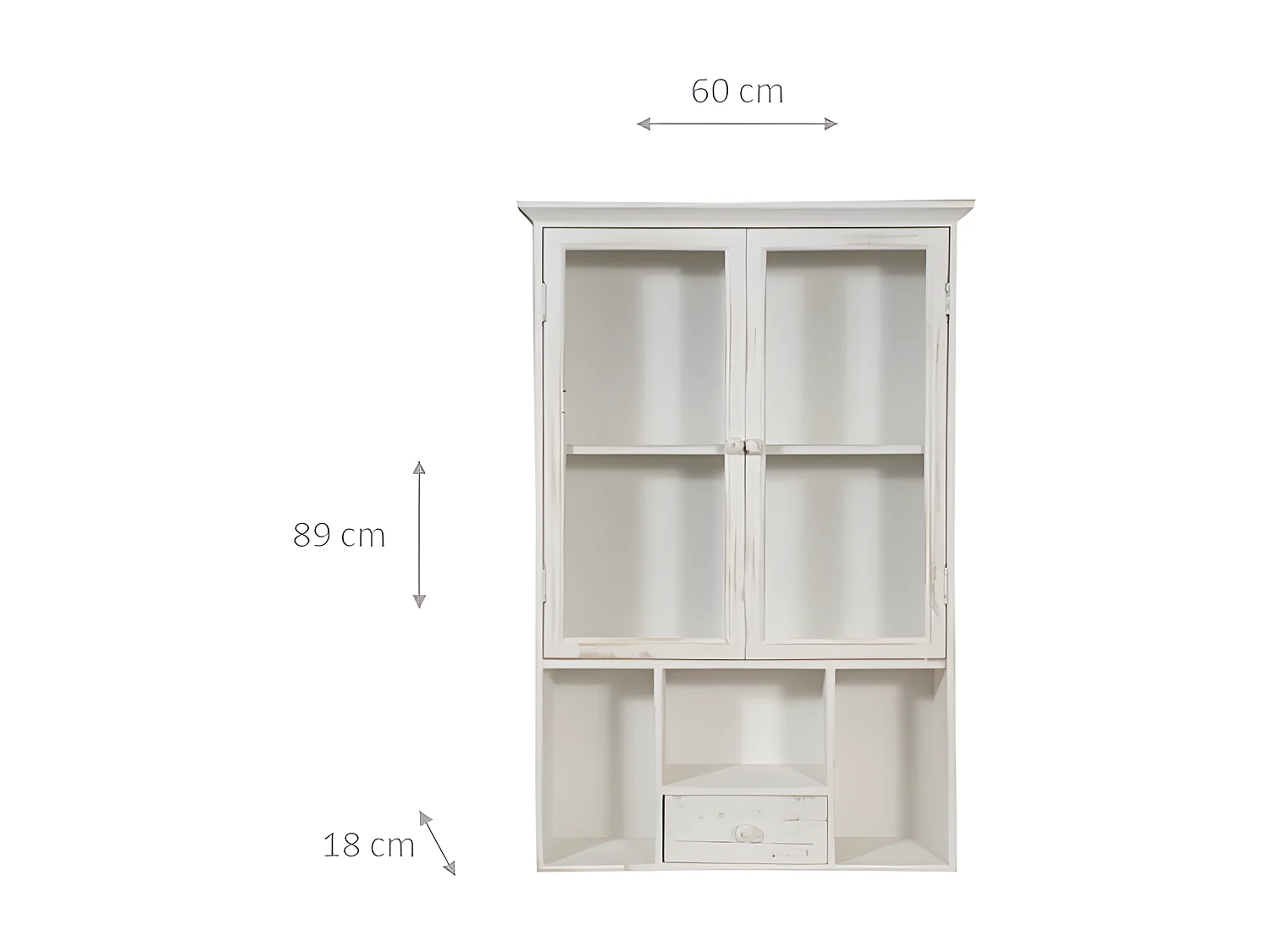 Caisson de cuisine 60x89x18 cm - 1 tiroir - 2 Portes vitrées - Blanc Antique - BIJOU - Meuble de salle de bain suspendu