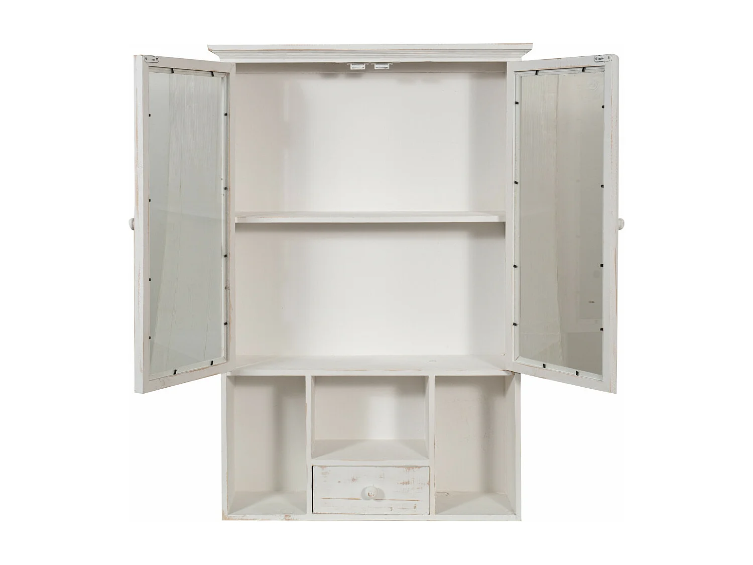 Caisson de cuisine 60x89x18 cm - 1 tiroir - 2 Portes vitrées - Blanc Antique - BIJOU - Meuble de salle de bain suspendu