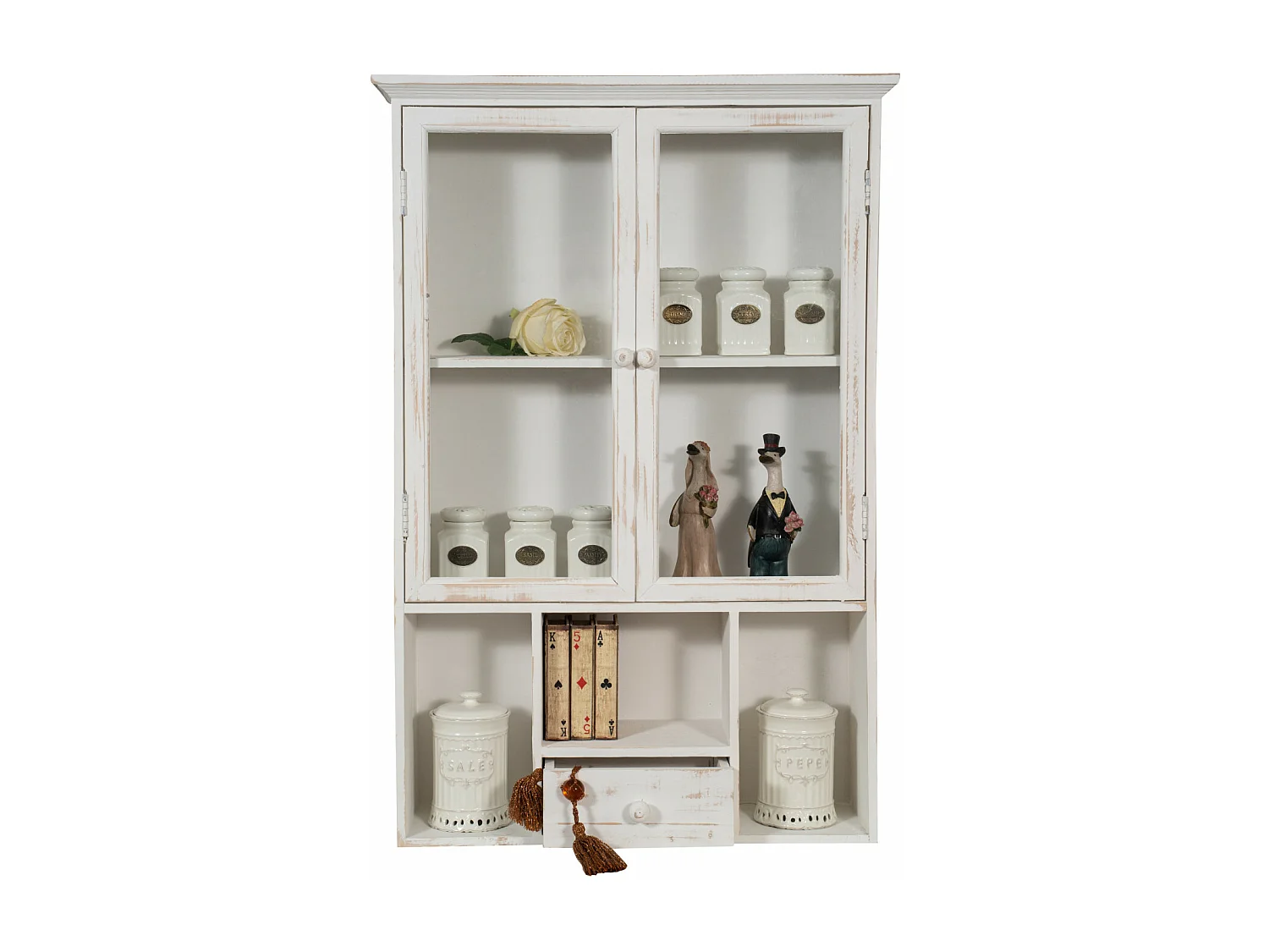 Caisson de cuisine 60x89x18 cm - 1 tiroir - 2 Portes vitrées - Blanc Antique - BIJOU - Meuble de salle de bain suspendu