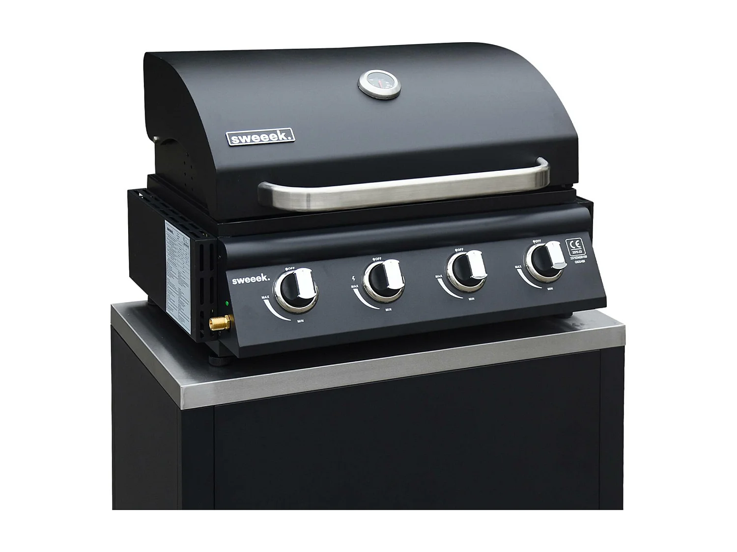 Cucina da esterno, 6 moduli + barbecue a gas, 4 bruciatori, nero