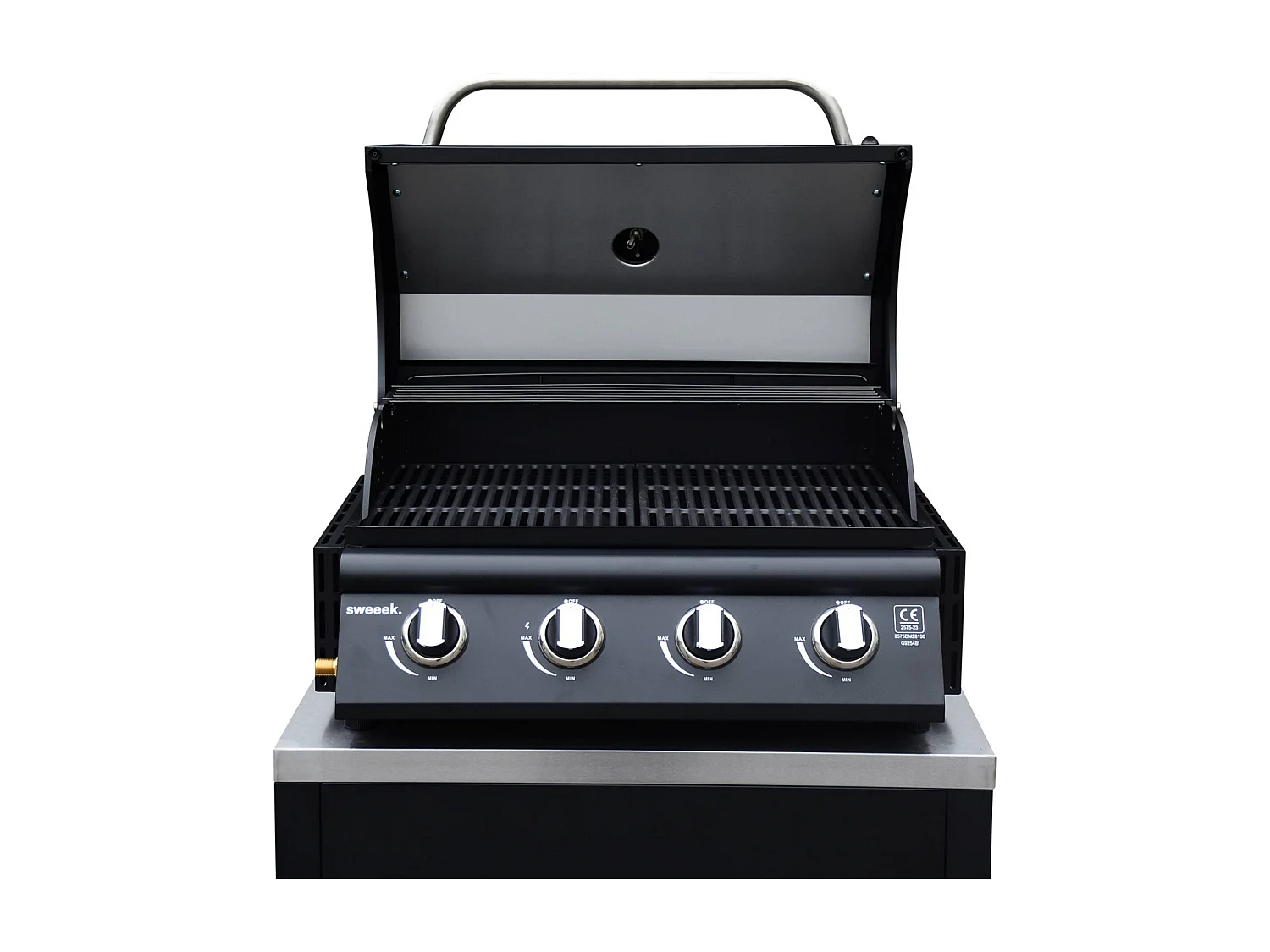 Cucina da esterno, 6 moduli + barbecue a gas, 4 bruciatori, nero