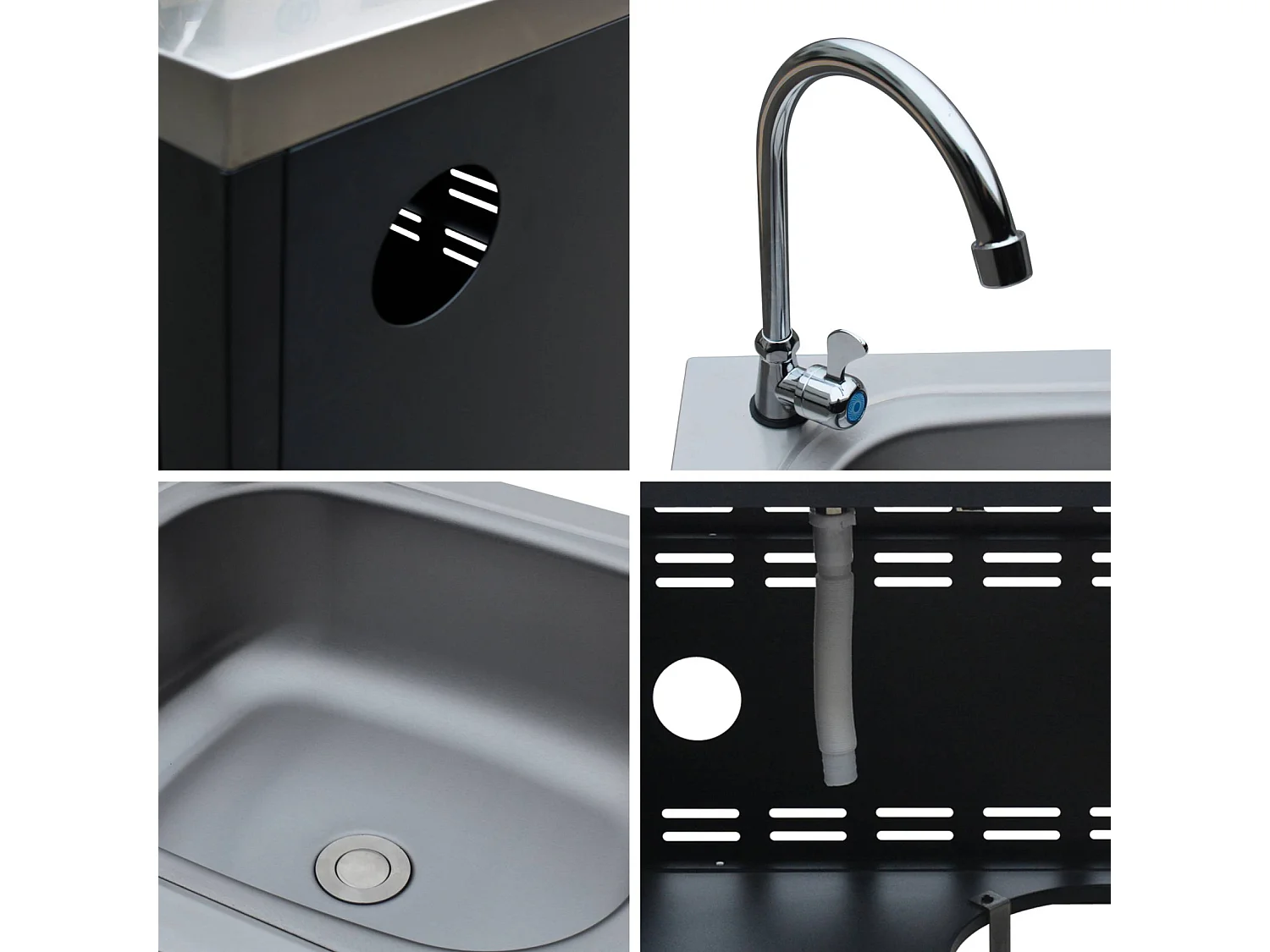 Cocina exterior de acero con fregadero de 80cm negro