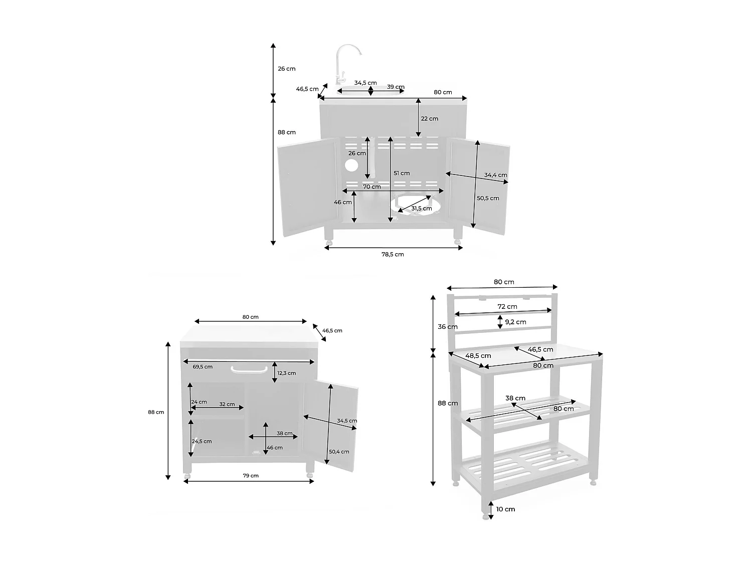 Cocina exterior completa de acero inoxidable de 6 módulos negro