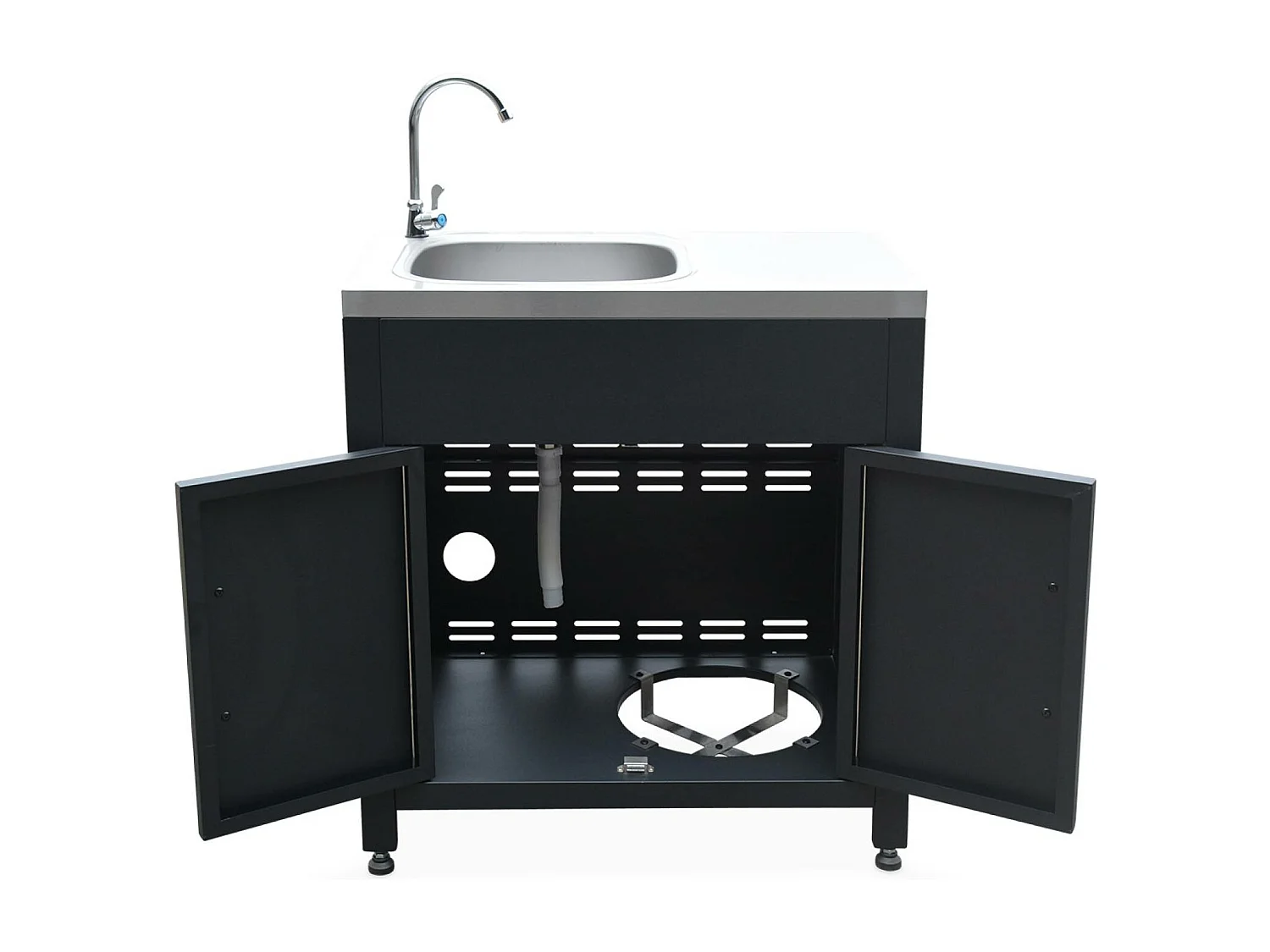 Cocina exterior completa de acero inoxidable de 6 módulos negro