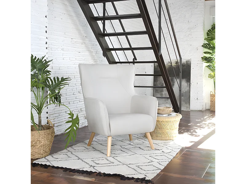 Fauteuil en tissu et bois Beige (630) 88x100