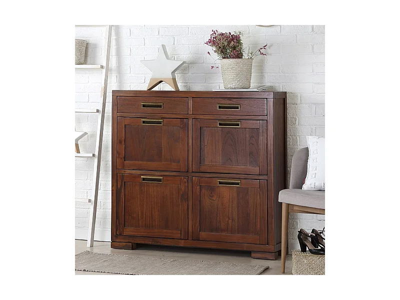 Meuble à chaussures en bois massif marron 110x103