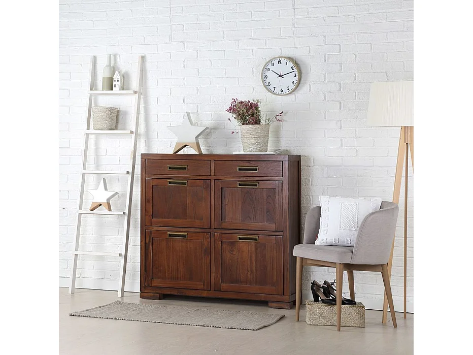 Meuble à chaussures en bois massif marron 110x103