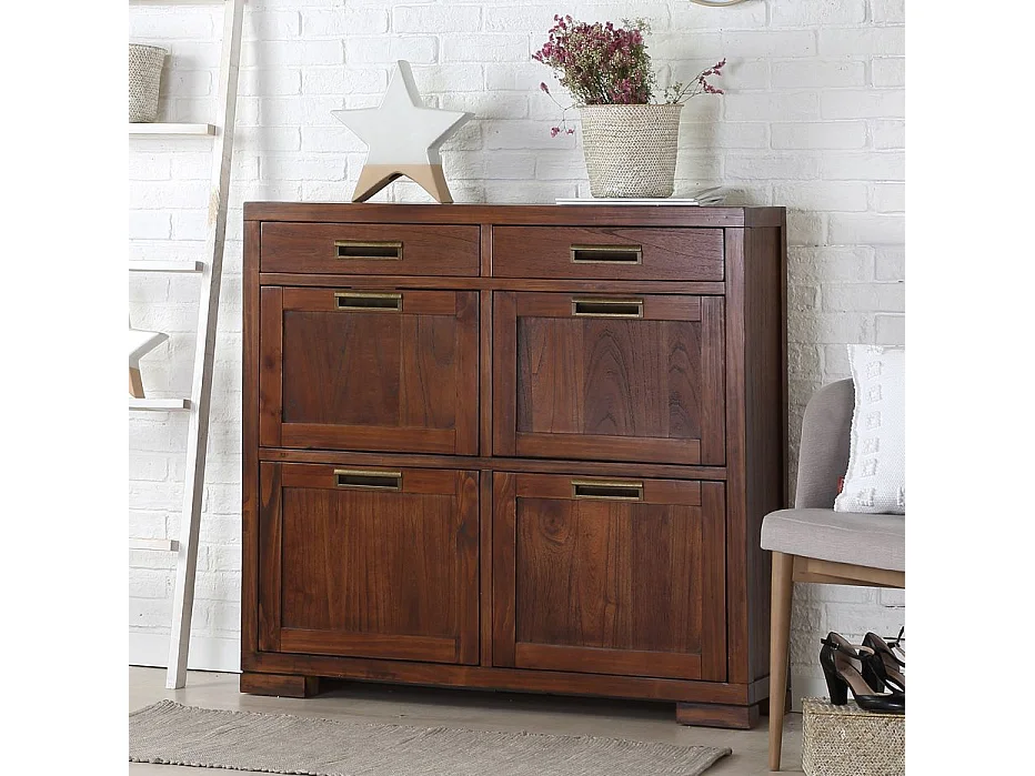 Scarpiera legno massello e impiallacciatura naturale di mindi Tek 30x103