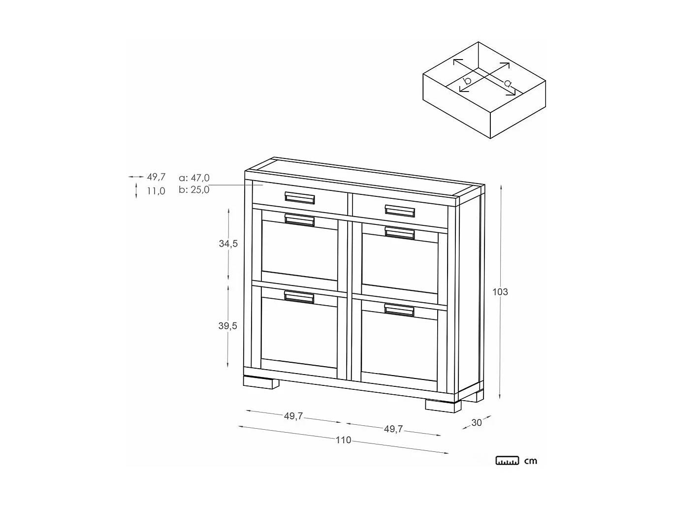 Scarpiera legno massello e impiallacciatura naturale di mindi Tek 30x103