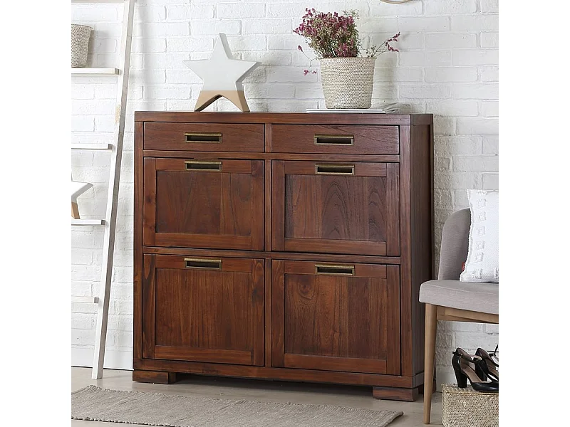 Scarpiera legno massello e impiallacciatura naturale di mindi Tek 30x103