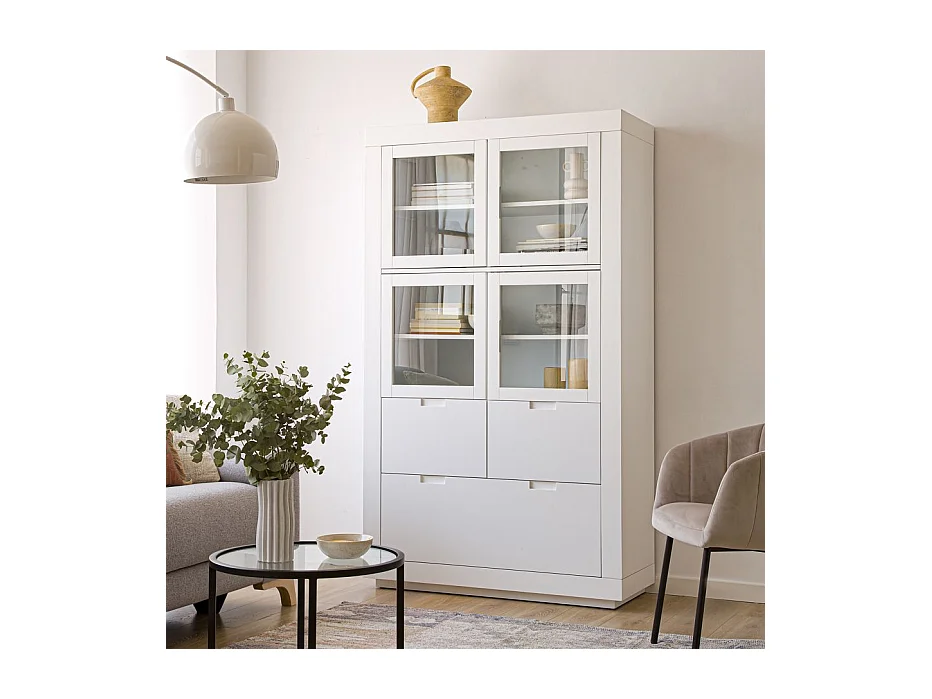 Vetrina legno massello e pannello in mdf bianco 45x190
