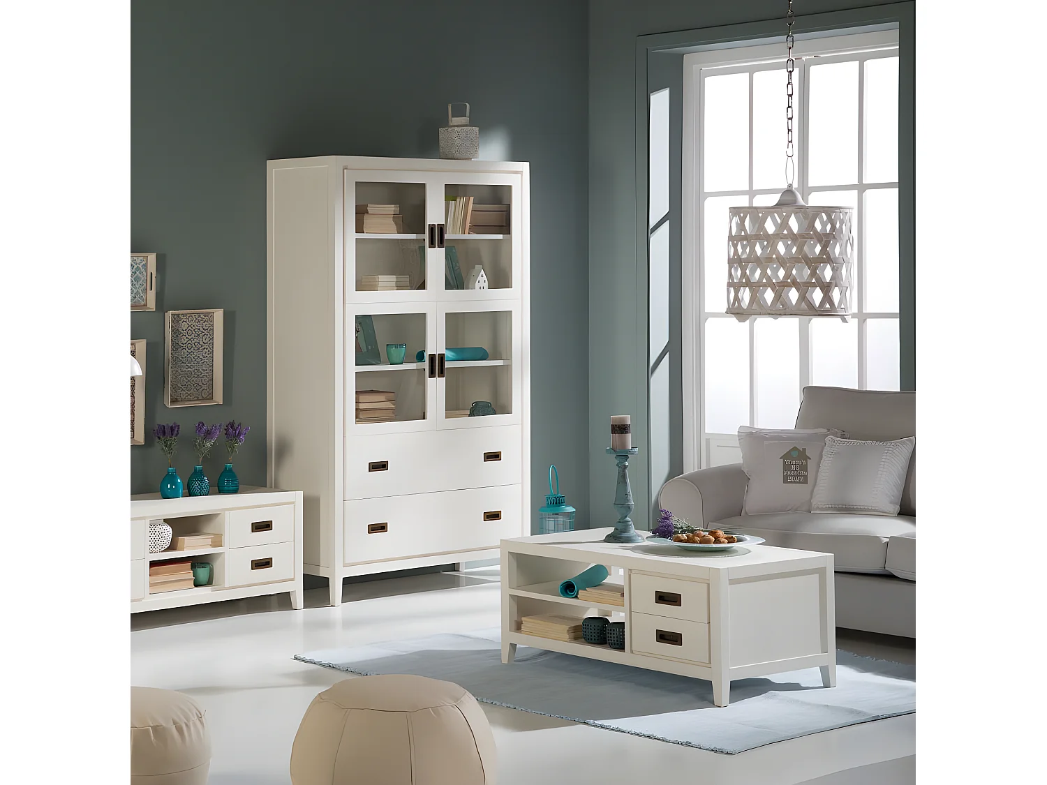 Vitrine effet bois blanc 115x195