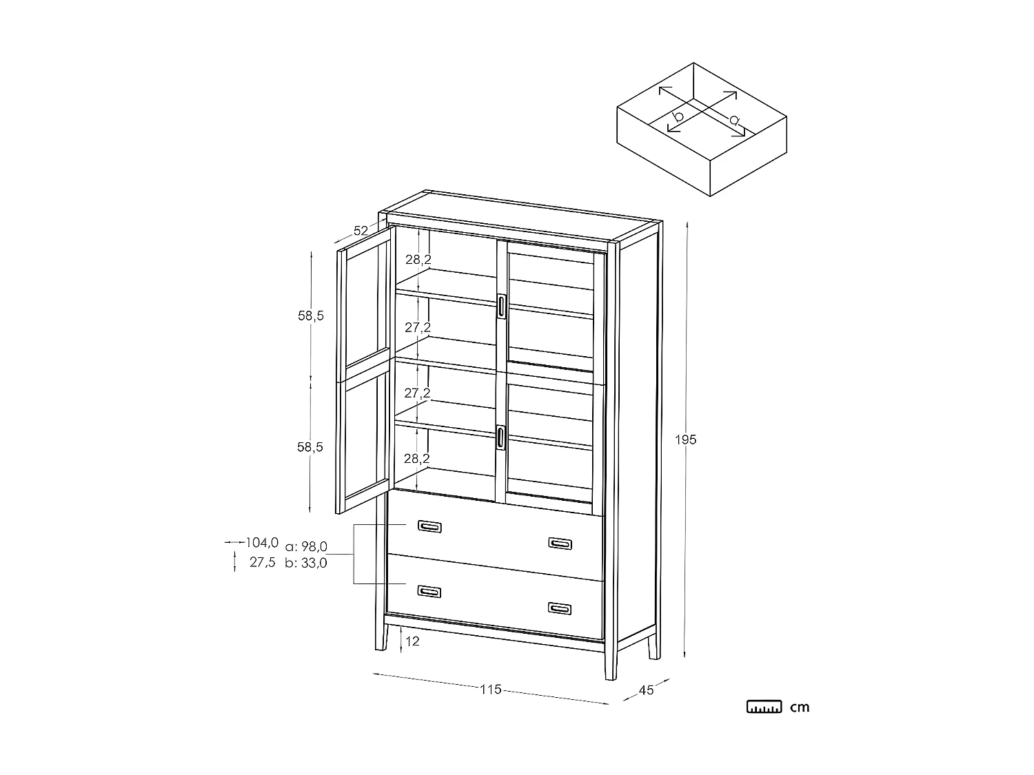 Vitrine effet bois blanc 115x195