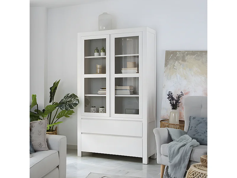 Vitrine en bois massif blanc 105x185