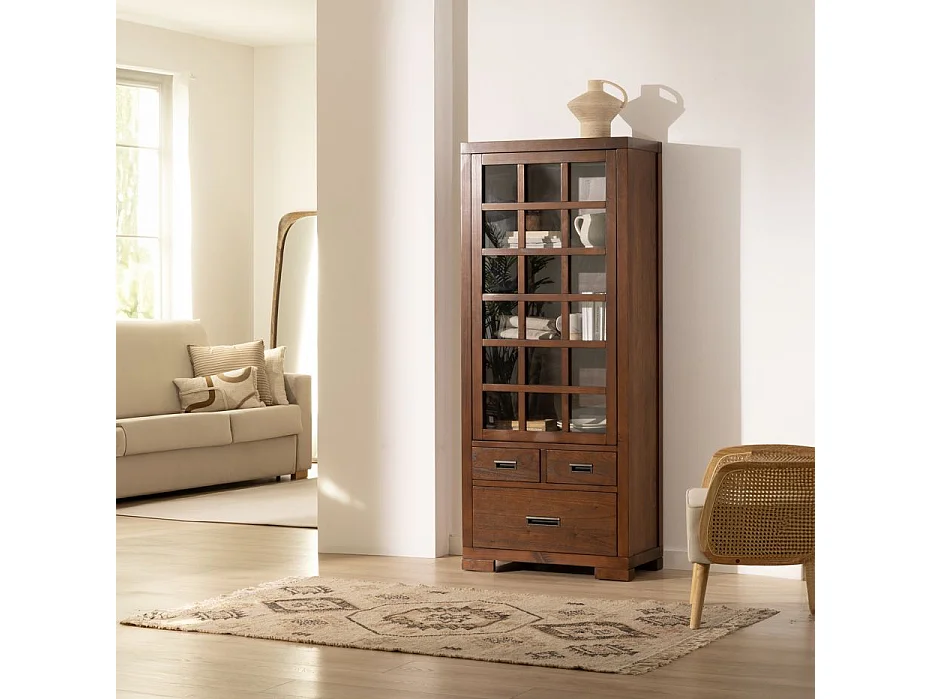 Vitrine en bois massif marron 75x180