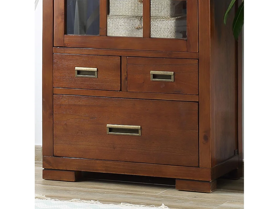 Vitrine en bois massif marron 75x180