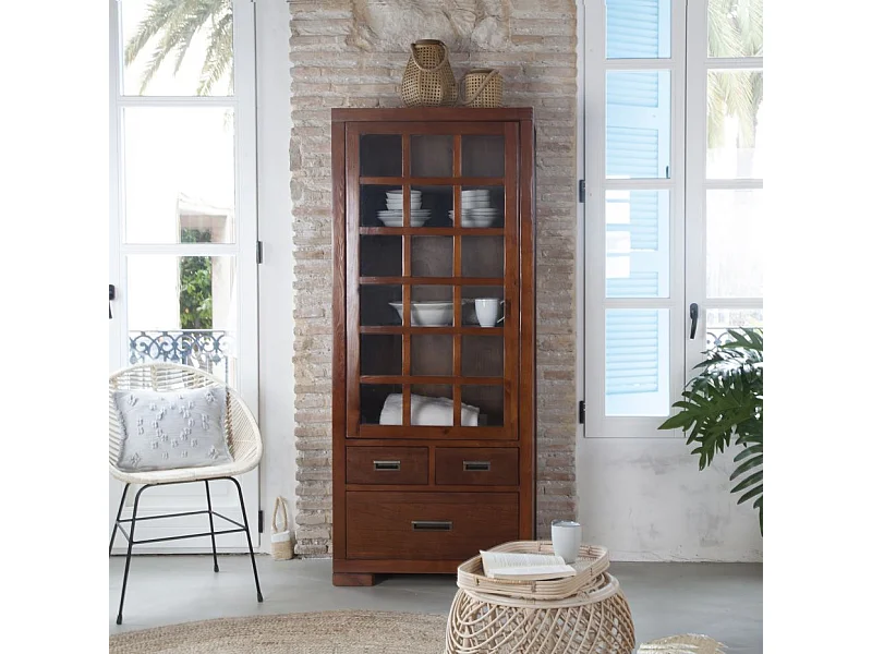 Vitrine en bois massif marron 75x180