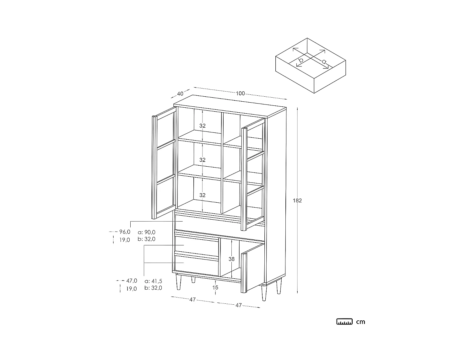 Vetrina pannello in mdf bianco 40x182