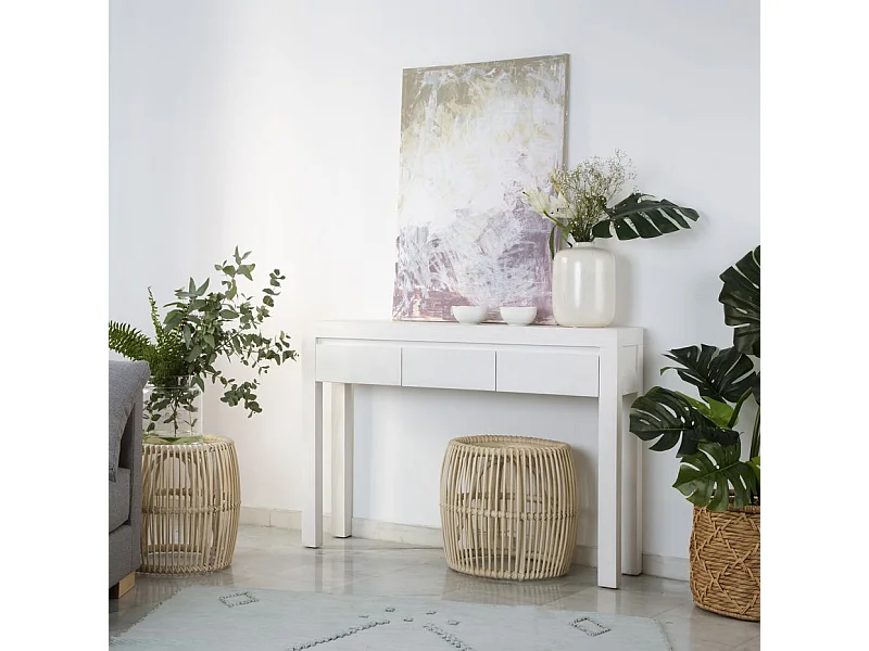 Meuble d'entrée en bois massif blanc 120x85