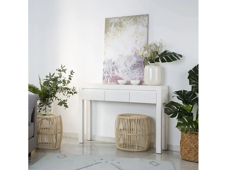 Meuble d'entrée en bois massif blanc 120x85