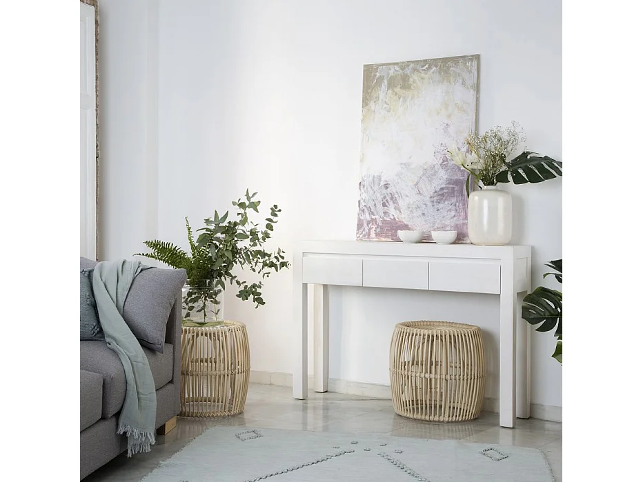 Meuble d'entrée en bois massif blanc 120x85