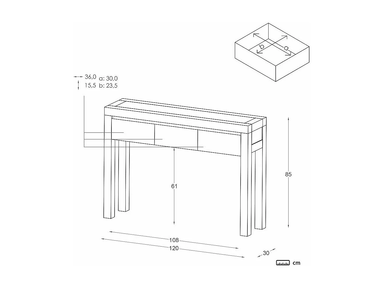 Mobile da ingresso legno massello e pannello in mdf bianco 30x85
