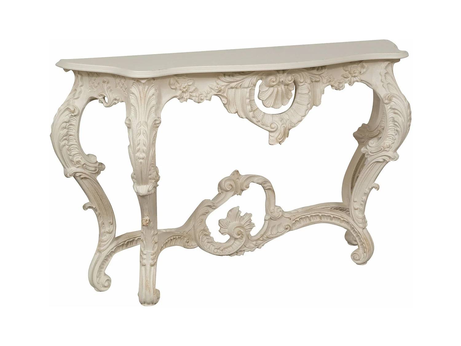 BISCOTTINI Tavolo Consolle in Legno - Tavolino con Finitura Bianco Antico - Tavolo per Soggiorno e Ingresso - 37x135x80cm