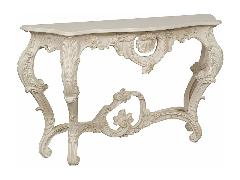 BISCOTTINI Tavolo Consolle in Legno - Tavolino con Finitura Bianco Antico - Tavolo per Soggiorno e Ingresso - 37x135x80cm
