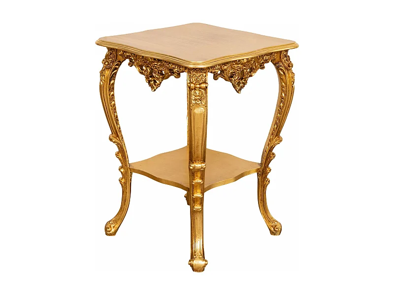 Table vase d'entrée en bois massif finition or antique - Console d'entrée - Table de rangement - 76x56cm fabriquée en Italie