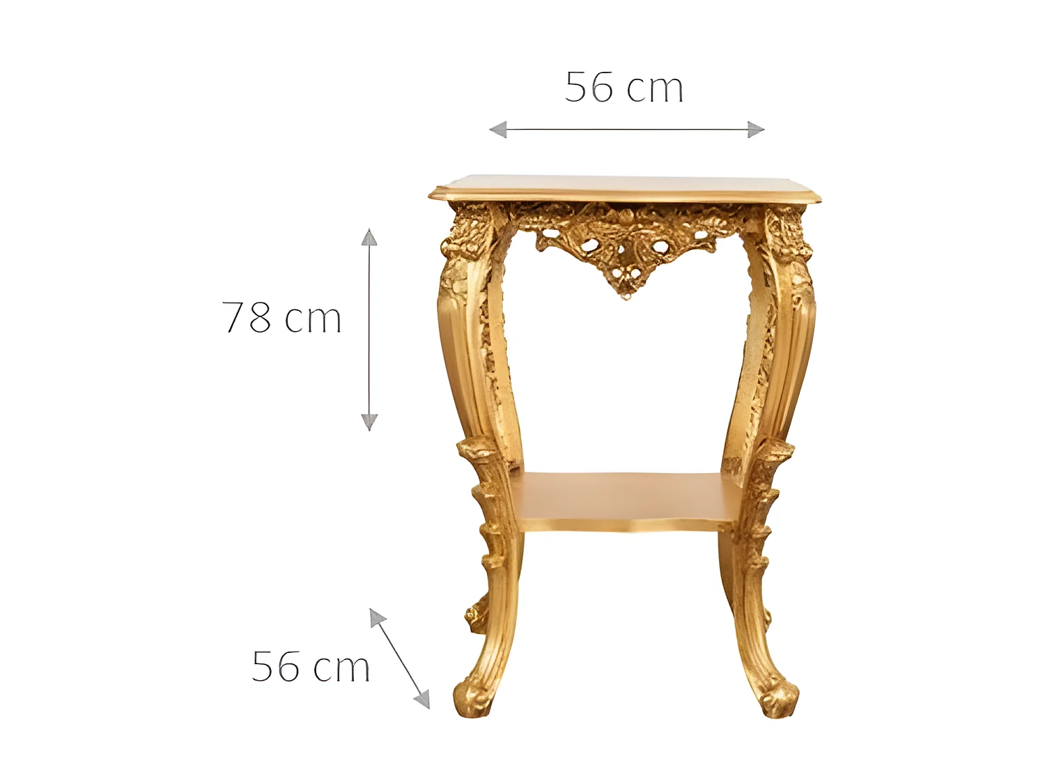 Table vase d'entrée en bois massif finition or antique - Console d'entrée - Table de rangement - 76x56cm fabriquée en Italie