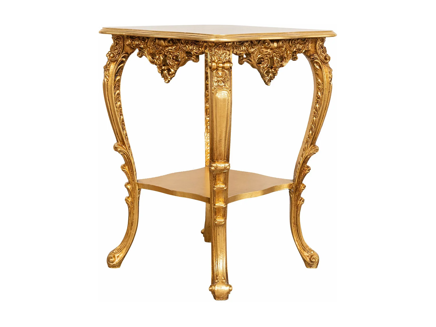 Table vase d'entrée en bois massif finition or antique - Console d'entrée - Table de rangement - 76x56cm fabriquée en Italie