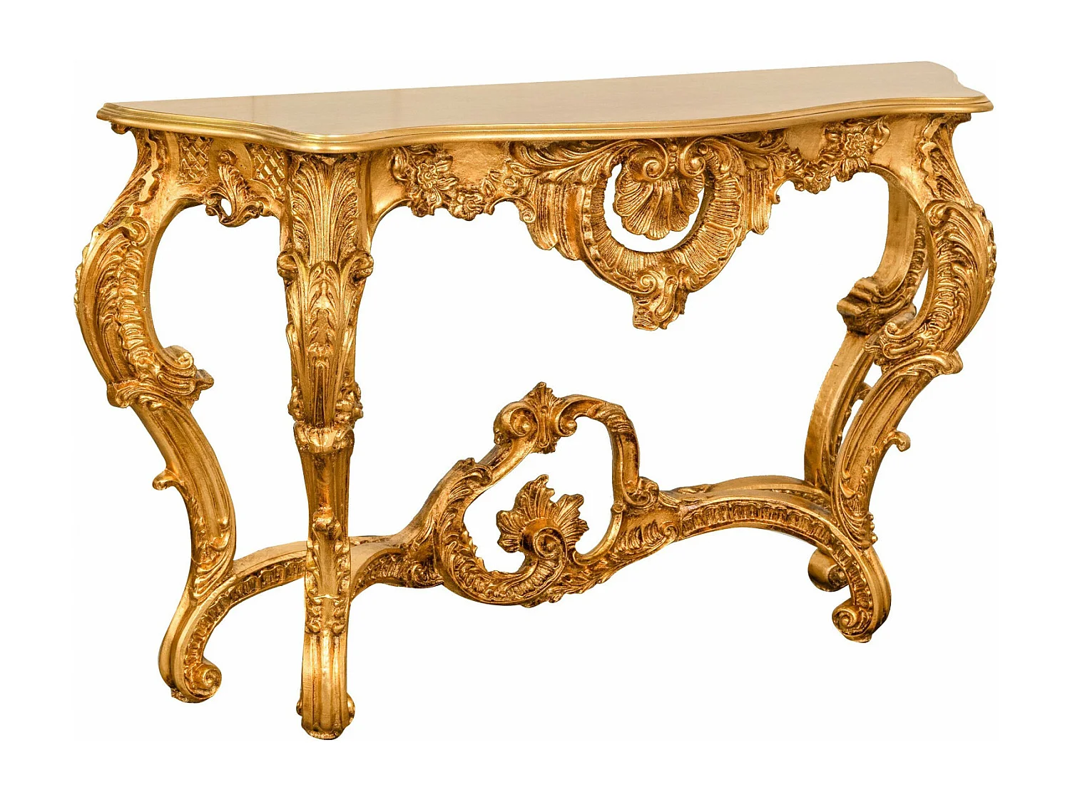 BISCOTTINI - Table console - Finition or antique - Table d'appoint - Console murale - Table de jardin - Table de chevet - Décoration vintage - 135x37x80 cm