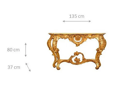 BISCOTTINI - Table console - Finition or antique - Table d'appoint - Console murale - Table de jardin - Table de chevet - Décoration vintage - 135x37x80 cm