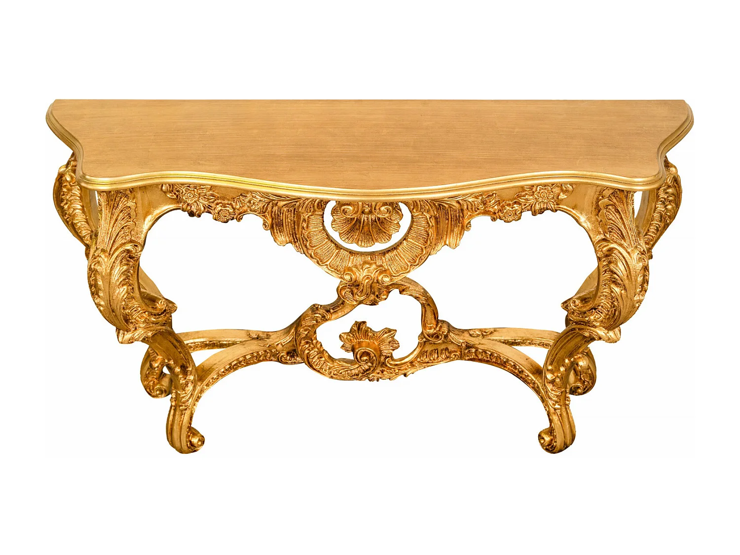 BISCOTTINI - Table console - Finition or antique - Table d'appoint - Console murale - Table de jardin - Table de chevet - Décoration vintage - 135x37x80 cm