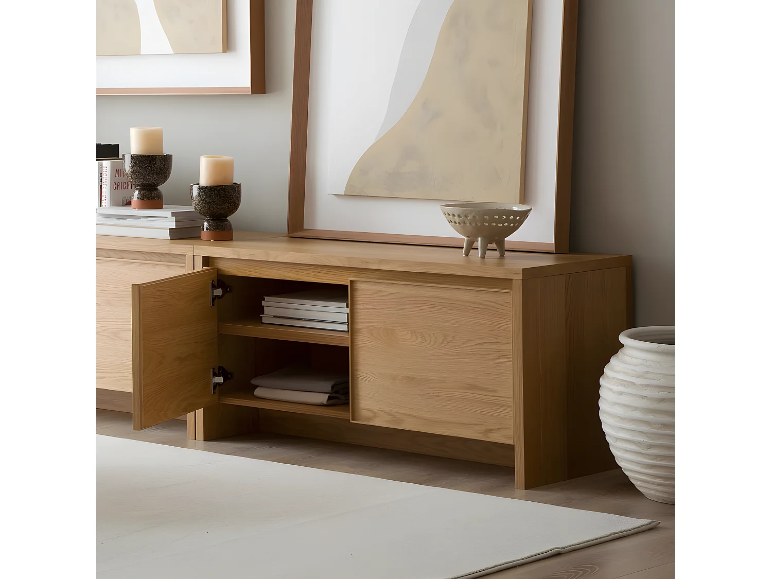 Mobile tv tavola in lamiera naturale e tavola laminata tecnica naturale 45x50