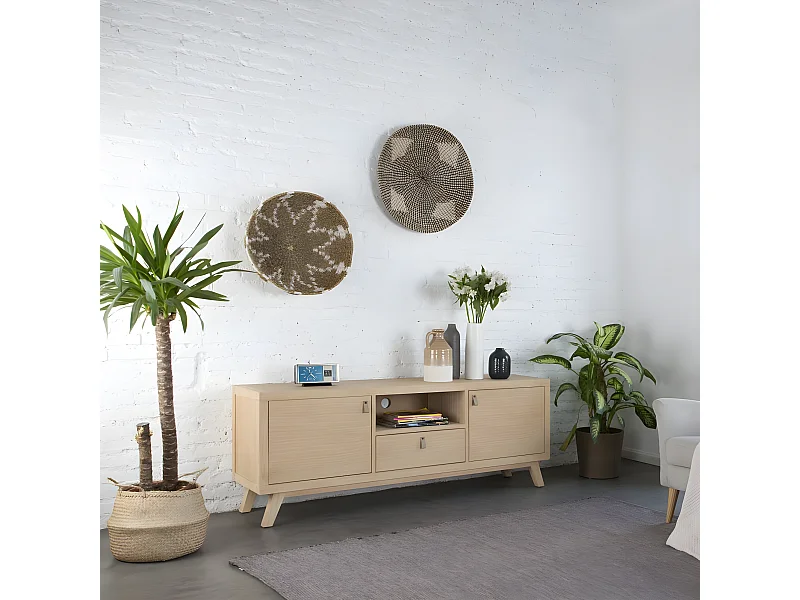 Meuble tv en bois massif naturel 160x60