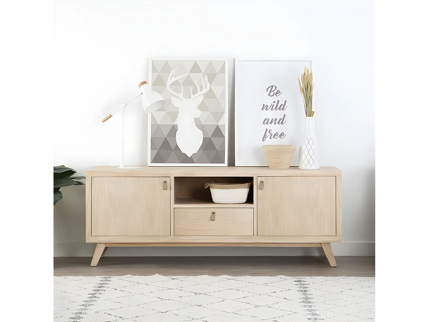 Meuble tv en bois massif naturel 160x60